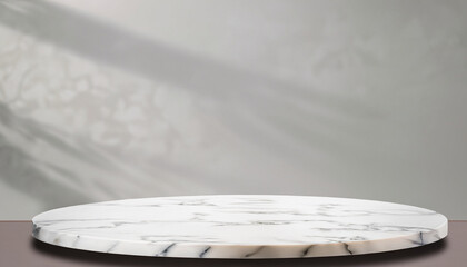Empty beautiful round marble table top counter on interior in clean and bright with shadow background