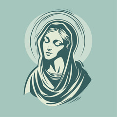 Our Lady Virgin Mary Mother of Jesus, Holy Mary, madonna, vector illustration, turquoise background, printable, suitable for logo, sign, tattoo, laser cutting, sticker and other print on demand