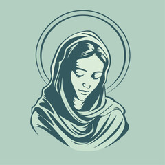 Our Lady Virgin Mary Mother of Jesus, Holy Mary, madonna, vector illustration, turquoise background, printable, suitable for logo, sign, tattoo, laser cutting, sticker and other print on demand