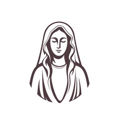 Our Lady Virgin Mary Mother of Jesus, Holy Mary, madonna, vector illustration, black and white, printable, suitable for logo, sign, tattoo, laser cutting, sticker and other print on demand