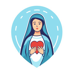 Our Lady Virgin Mary Mother of Jesus, Holy Mary, madonna, vector illustration, with heart, printable, suitable for logo, sign, tattoo, laser cutting, sticker and other print on demand