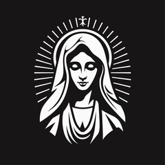 Our Lady Virgin Mary Mother of Jesus, Holy Mary, madonna, vector illustration, black and white, printable, suitable for logo, sign, tattoo, laser cutting, sticker and other print on demand