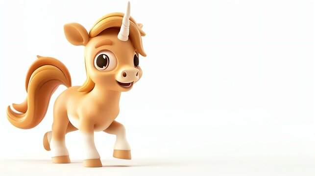A delightful and enchanting 3D illustration of a cute centaur with a playful smile, rendered on a crisp white background. Perfect for adding a touch of fantasy and whimsy to any project.
