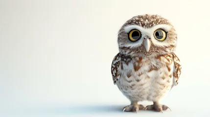 Poster Adorable 3D owl with captivating eyes perched on a pure white background, ready to charm your designs and projects. © AiStock