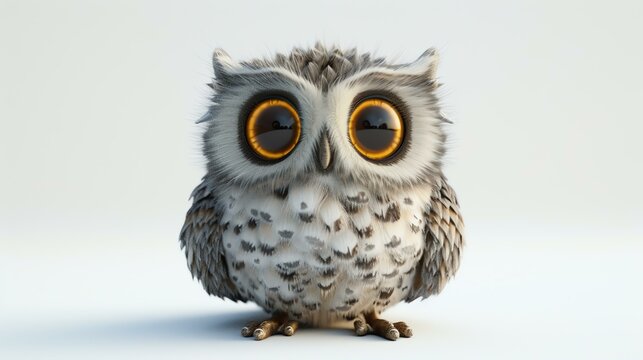 A charming 3D render of a cute owl that will instantly captivate any audience. With its adorable expression and intricate details, this stock image is perfect for adding a touch of whimsy to