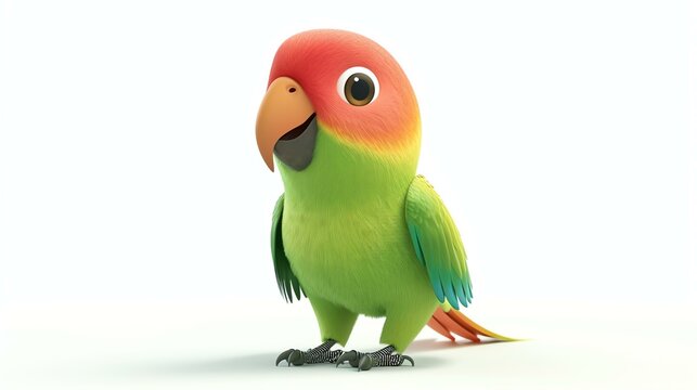 A delightful 3D rendering of a cute parrot perched on a clean white background. This vibrant and lifelike image captures the essence of the colorful avian species, with exquisite details tha