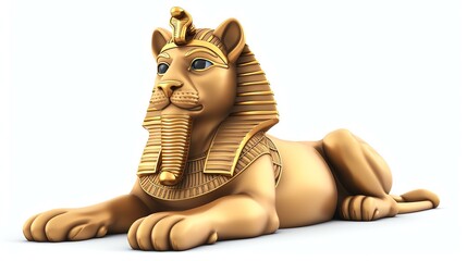 A charming 3D rendering of a cute sphinx, sitting gracefully on a pristine white background. This adorable creature with a lion's body and human head exudes a sense of mystery and elegance.