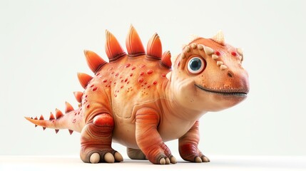 A delightful 3D depiction of a cute stegosaurus, featuring vibrant colors and intricate details,...