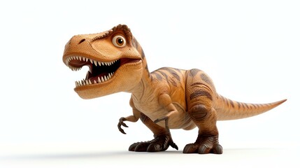 A charming 3D rendering of a lovable tyrannosaurus rex, featuring a cute expression and vibrant colors, displayed against a clean white background. Perfect for adding a touch of prehistoric