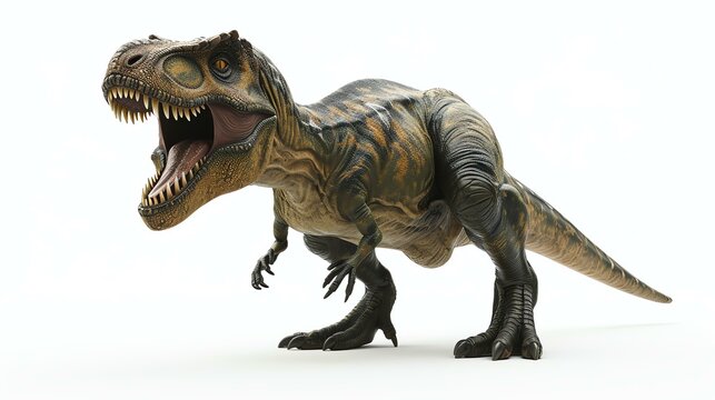 A delightful 3D render of a cute tyrannosaurus rex, showcasing its playful nature. Perfect for children's illustrations, educational materials, and dinosaur enthusiasts.