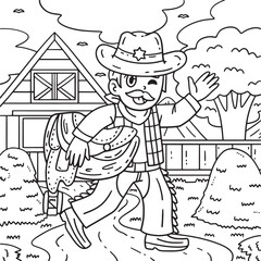 Cowboy Carrying Saddle Coloring Page for Kids