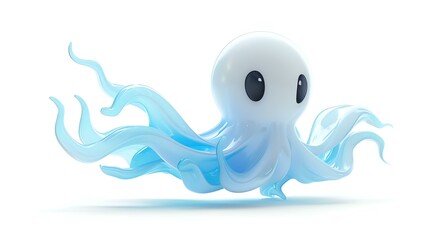 A whimsical and enchanting 3D rendering of a cute will o' the wisp, featuring a glowing blue orb with wings, floating gracefully on a pristine white background. Perfect for adding a magical