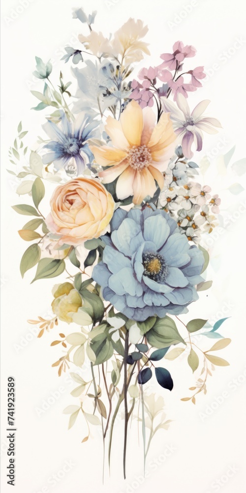 Poster generative ai a picturesque display of a pastel-colored floral bouquet against a clean white backdro