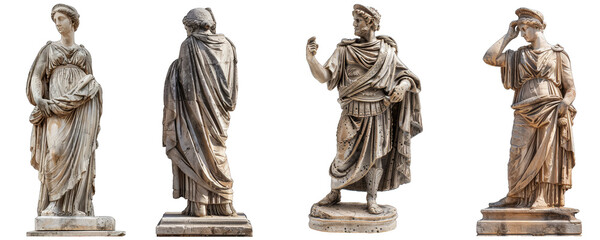 Ancient greek statues isolated on transparent or white background 