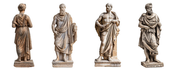 Ancient greek statues isolated on transparent or white background  - obrazy, fototapety, plakaty