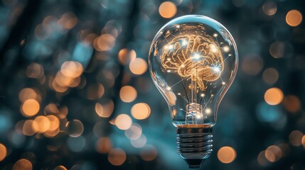 A captivating conceptual image of a light bulb with a vibrant brain inside, symbolizing the power of ideas and creativity for innovation. Illuminate your projects with this visually stunning - obrazy, fototapety, plakaty