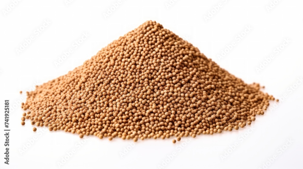 Poster a small mound of quinoa seeds captured in a close-up realistic photo against a white background gene