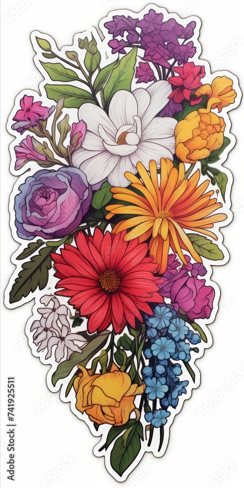 Poster generative ai a stunning bouquet featuring a blend of brightly colored flowers, set against a simple