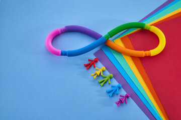Autistic rainbow eight infinity symbol. Autism awareness day symbol. - obrazy, fototapety, plakaty