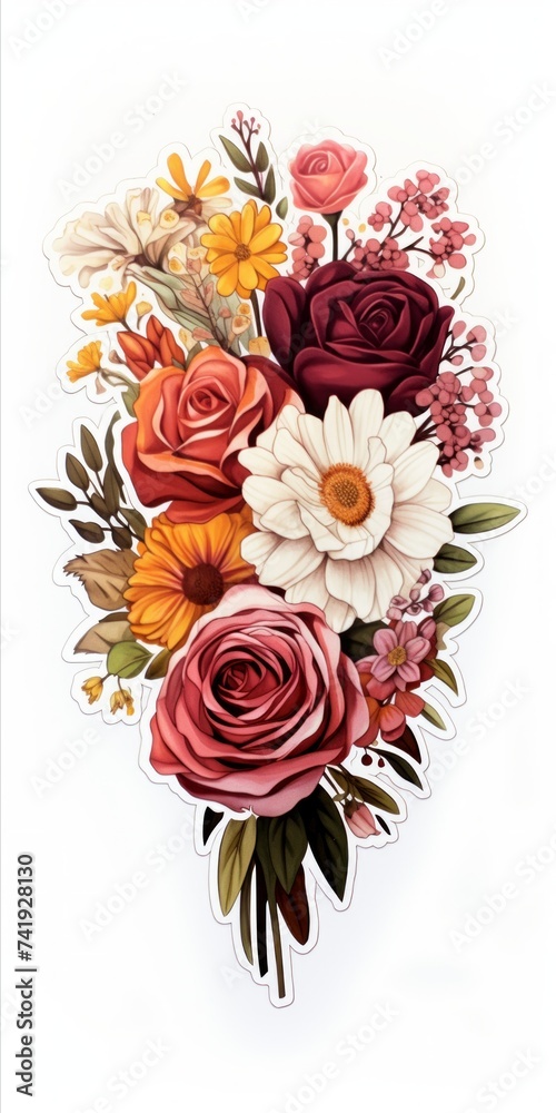 Poster generative ai an artistically arranged bouquet featuring a variety of blooms in rich hues, set again