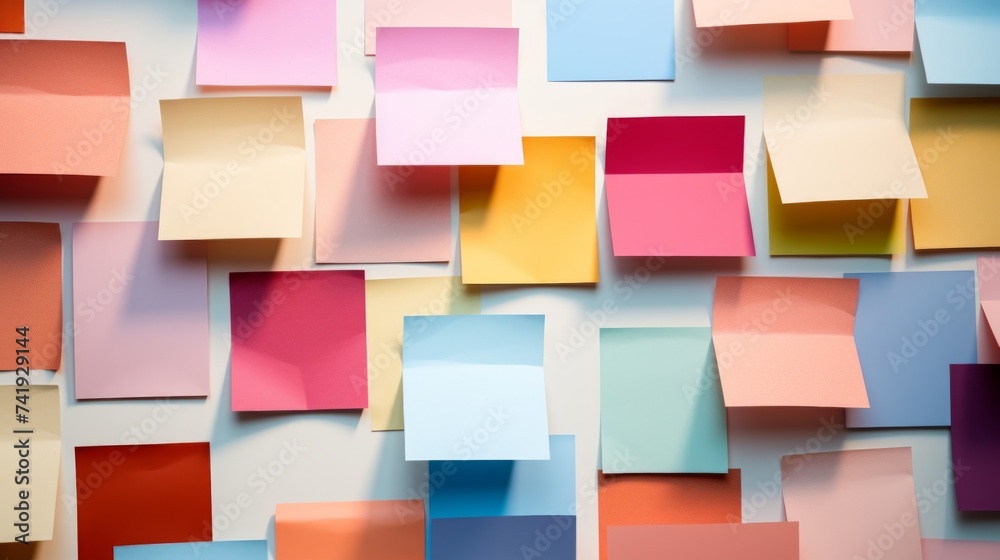 Fototapete Array of multi-colored sticky notes Generative AI