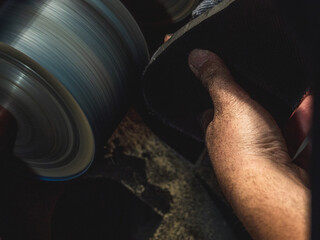 detail of a polished shoe sole from a cobbler