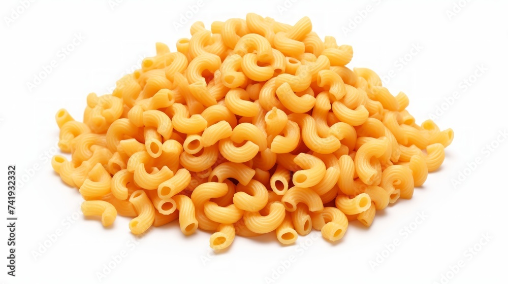 Poster close-up realistic photo featuring a small pile of cavatappi pasta on a white background generative 