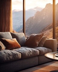 Modern Living Room with Mountain View
