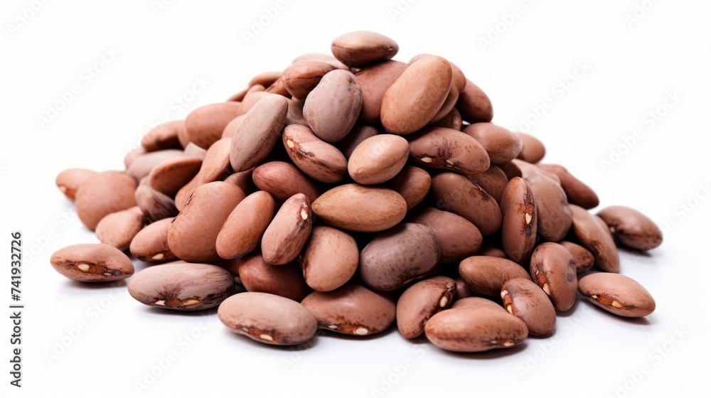 Poster Close-up realistic photo of a small mound of pinto beans on a white background Generative AI