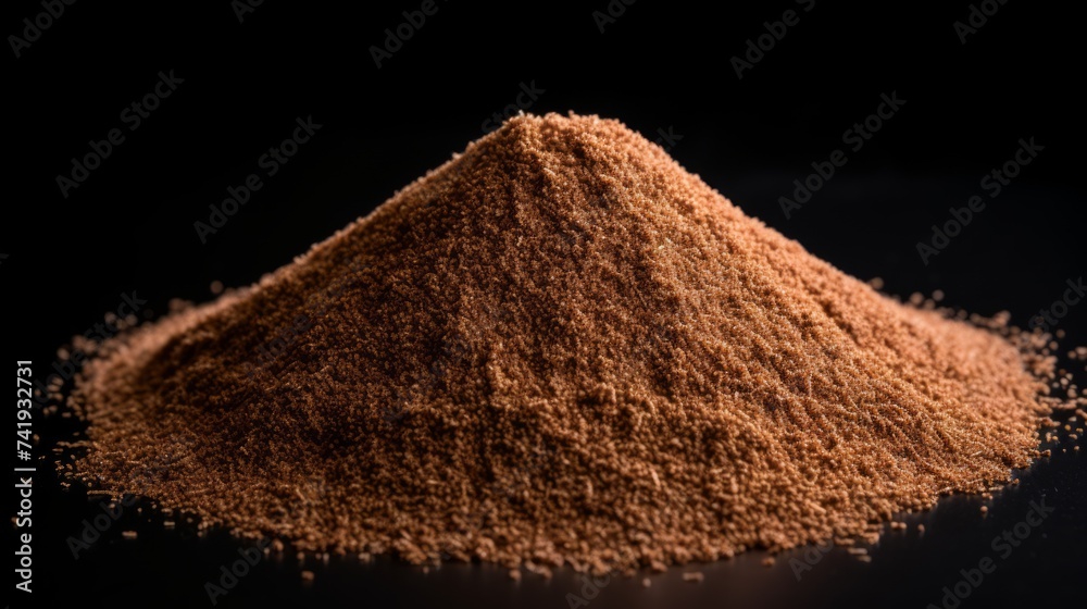 Poster close-up realistic photo of a small mound of teff grains on a white background generative ai
