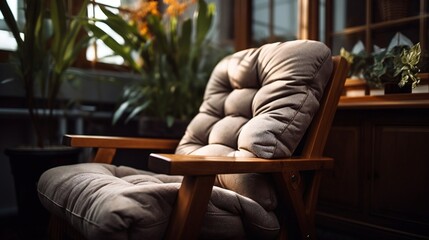 Brown Leather Recliner Chair with Wooden Armrest and Footrest
