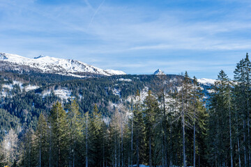 Winter landscape with snow covered Dolomites in Kronplatz, Italy