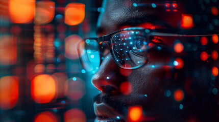A composite image of an african man showcasing the various applications of facial recognition technology.
