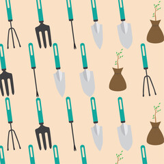 Gardening equipment tools icons Pattern background Vector