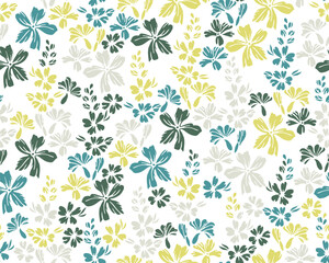 Tiny meadow buttercup flowers seamless pattern vector design. Ditsy