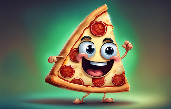 Cheerful pizza slice with eyes and mouth 3d render illustration