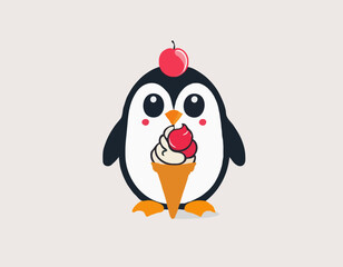 Penguin with ice cream cartoon