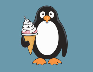 Penguin with ice cream cartoon