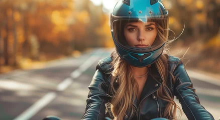 Foto op Canvas Freedom Ride: Model with Helmet Enjoying the Joy of Motor Driving © Centric 