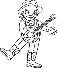 Cowboy Playing Banjo Isolated Coloring Page 