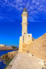 Chania, Greece: Old Venetian lighthouse in Chania, Crete, Greece - 741937544