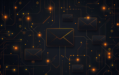Abstract technology background with mail sign,email marketing or newsletter concep,black background