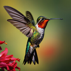 Fototapeta premium hummingbird red flower nature birds flying 