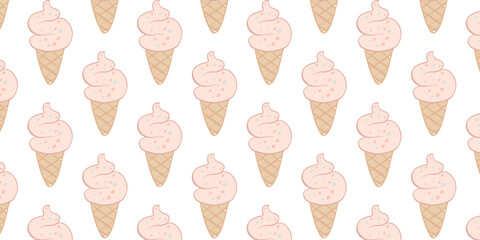 Vector seamless pattern with ice cream. Hand drawn ice cream seamless pattern.
