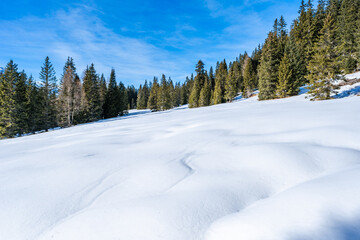 Winter landscape with snow covered Dolomites in Kronplatz, Italy