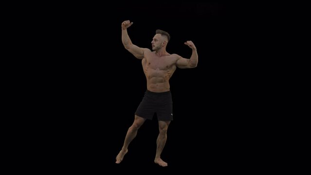 Confident blonde man flexing muscles, isolated on transparent background with alpha channel for testosterone and men's supplements