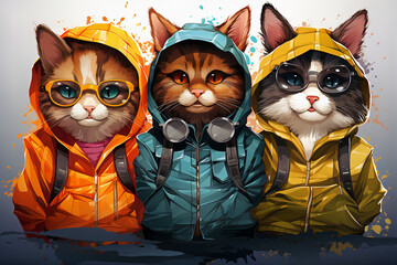 Influencer Cute Cats Wearing Urban Sweatshirts