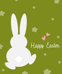 Happy Easter greeting card. Modern minimalistic abstract style. Flat vector Easter illustration. White rabbit on green background. Perfect for a poster, cover, or postcard.