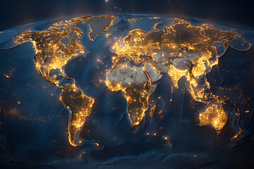 World Map Illuminated by Lights
