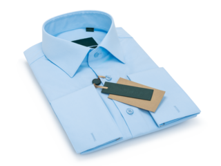 Classic light blue folded long sleeve men's shirt with cufflink cuff isolated on white background